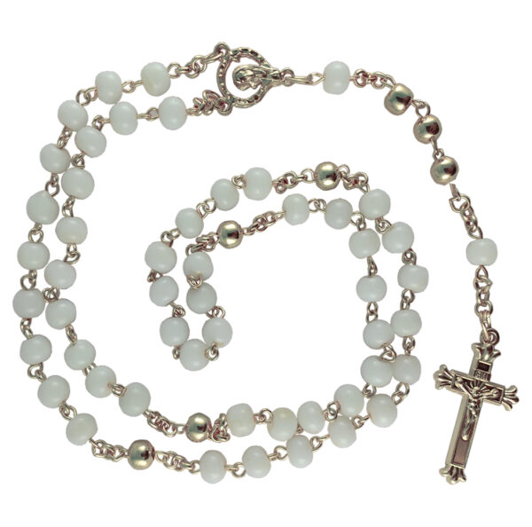 Rosary White + Metal - Silver