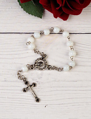 One decade white Rosary 8mm